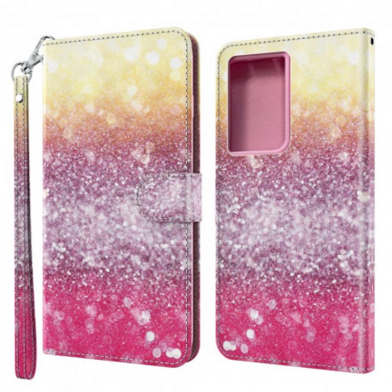 Læder Cover Samsung Galaxy S21 Ultra 5G Magenta Glitter Gradient