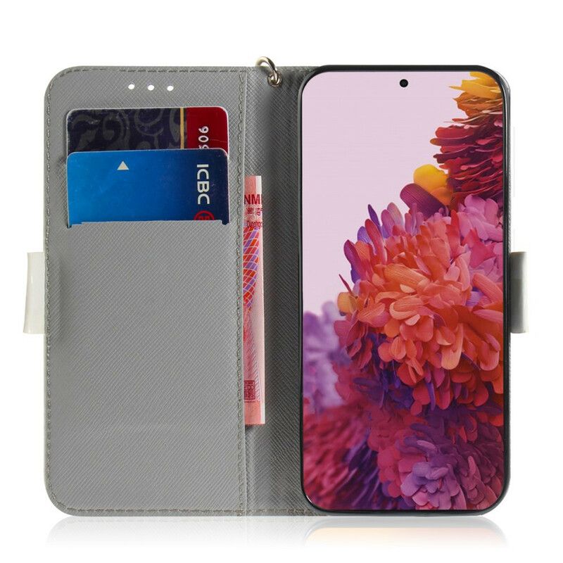 Læder Cover Samsung Galaxy S21 Ultra 5G Med Snor Thong Blomstergren