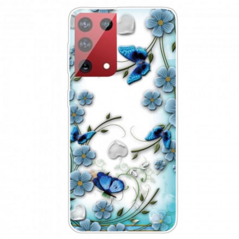 Mobilcover Samsung Galaxy S21 Ultra 5G Retro Sommerfugle Og Blomster