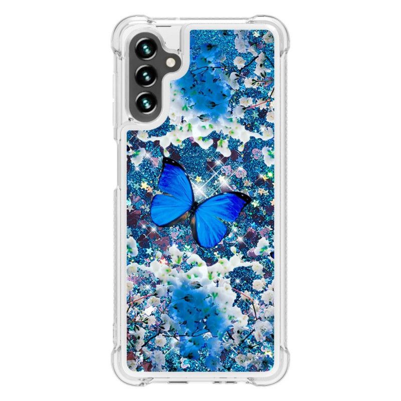 Cover Samsung Galaxy A13 5G Blå Glitter Sommerfugle