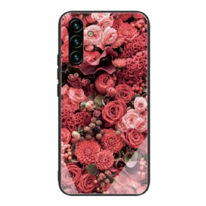 Cover Samsung Galaxy A13 5G Hærdet Glas Lyserøde Blomster