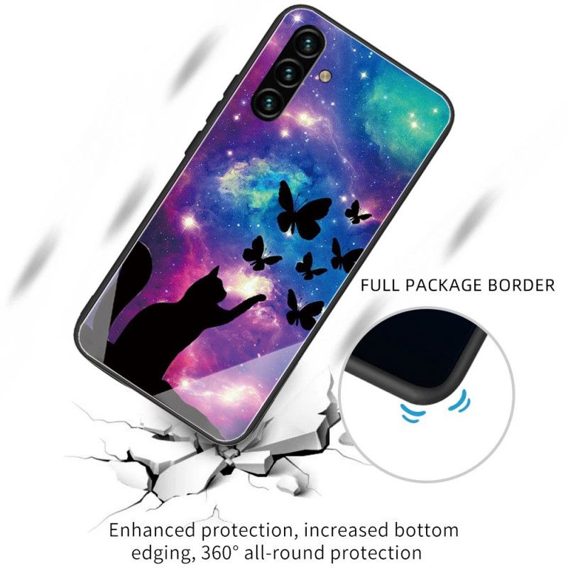 Cover Samsung Galaxy A13 5G Hærdet Glaskat Og Sommerfugle I Rummet