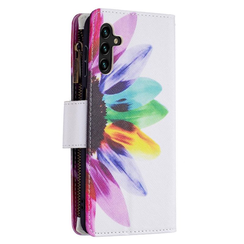 Flip Cover Samsung Galaxy A13 5G Blomsterlomme Med Lynlås