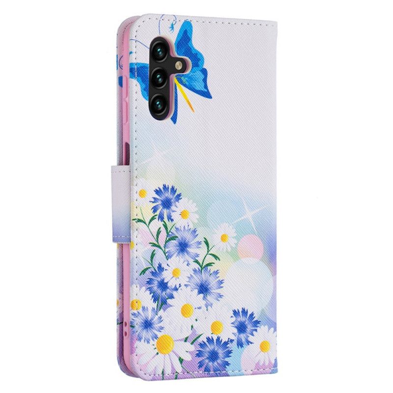 Flip Cover Samsung Galaxy A13 5G Malede Sommerfugle Og Blomster