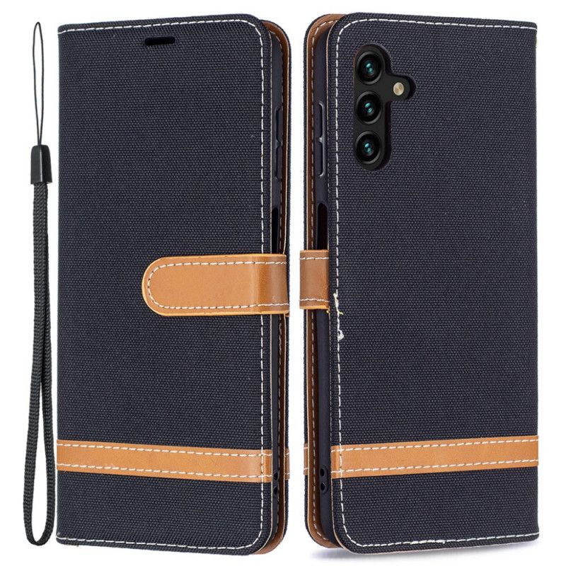 Flip Cover Samsung Galaxy A13 5G Med Snor Strop I Stof Og Læderlook