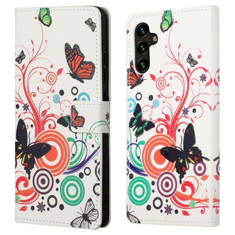 Flip Cover Samsung Galaxy A13 5G Sommerfugle Og Blomster