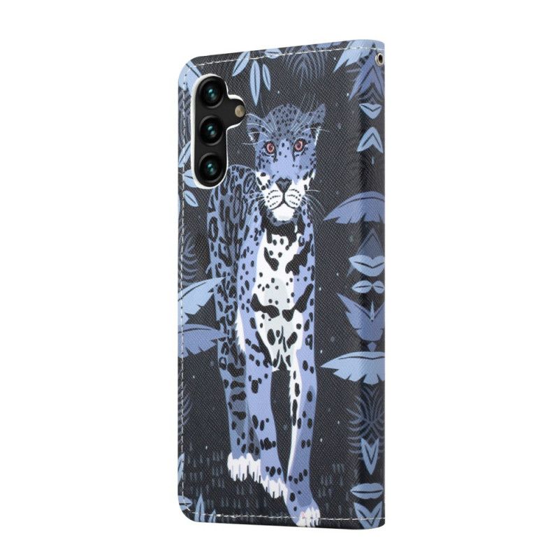 Læder Cover Samsung Galaxy A13 5G Med Snor Thong Leopard