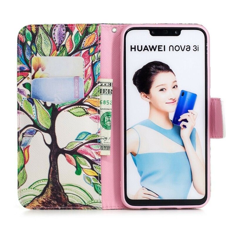 Flip Cover Huawei P Smart Plus Farvet Træ