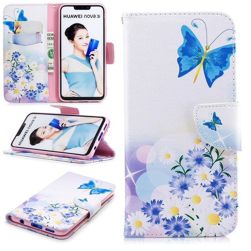 Flip Cover Huawei P Smart Plus Malede Sommerfugle Og Blomster