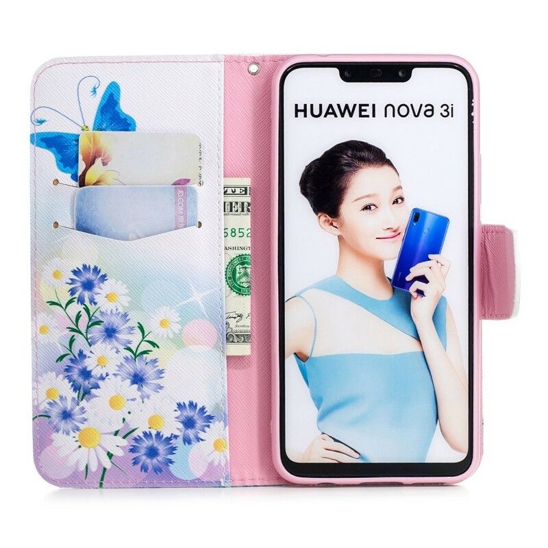 Flip Cover Huawei P Smart Plus Malede Sommerfugle Og Blomster