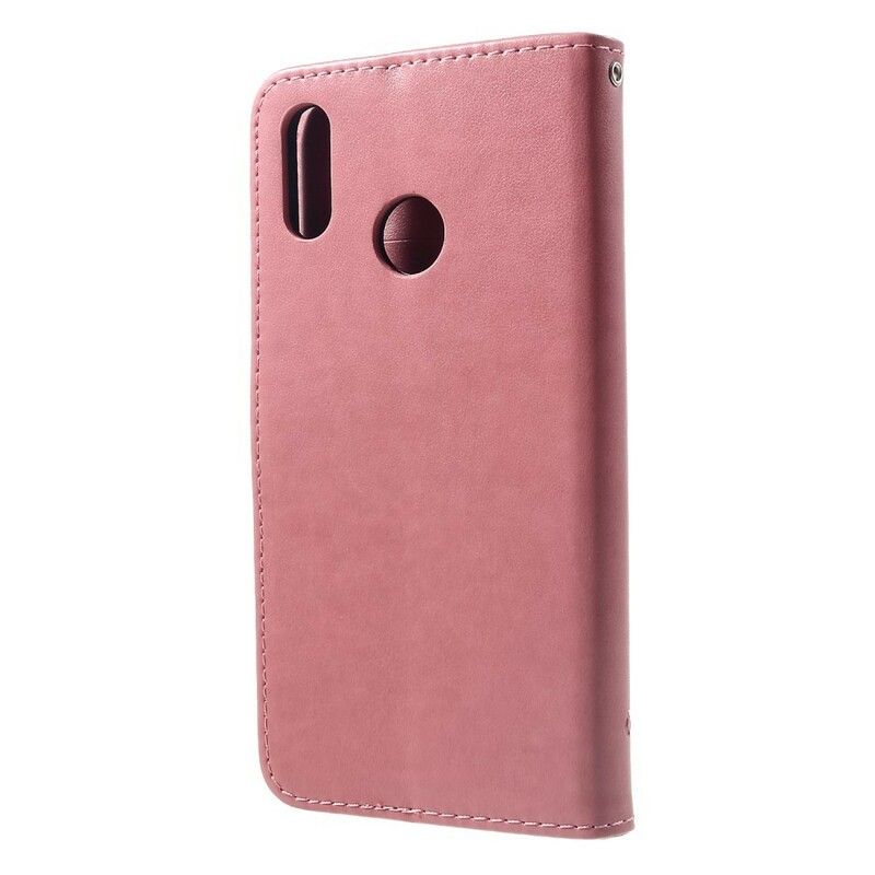 Læder Cover Huawei P Smart Plus Med Snor Thong Sommerfugle Og Blomster