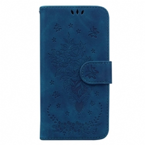 Flip Cover Honor Magic 5 Lite Med Snor Strappy Roser Og Sommerfugle