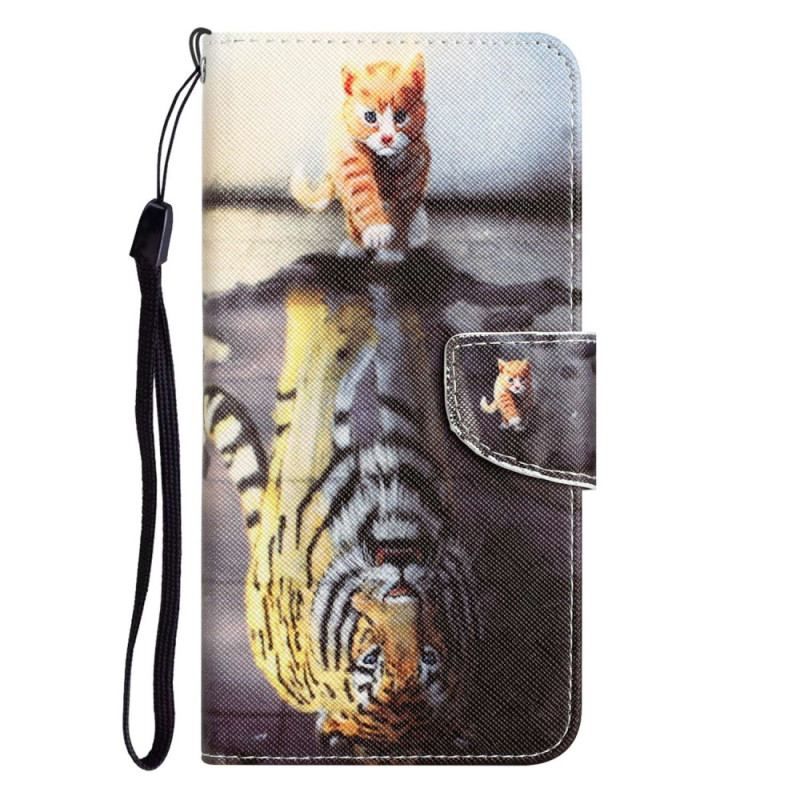 Læder Cover Samsung Galaxy A14 / A14 5G Med Snor Kun Thong Cats