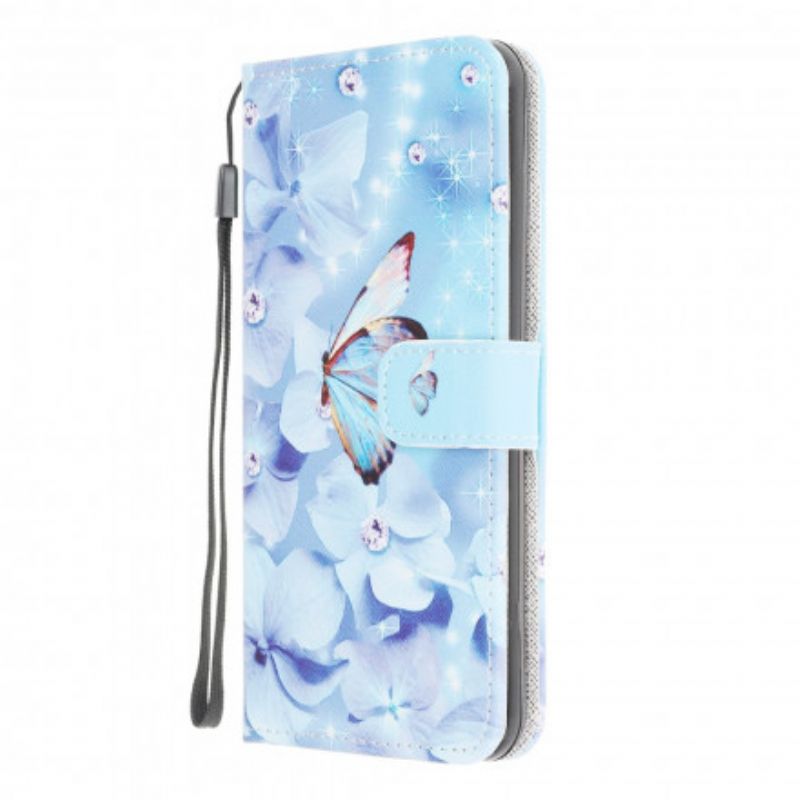 Flip Cover Samsung Galaxy XCover 5 Med Snor Diamond Strap Sommerfugle