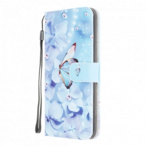 Flip Cover Samsung Galaxy XCover 5 Med Snor Diamond Strap Sommerfugle