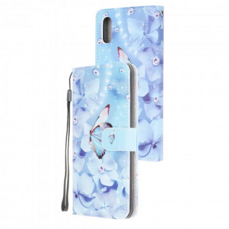 Flip Cover Samsung Galaxy XCover 5 Med Snor Diamond Strap Sommerfugle