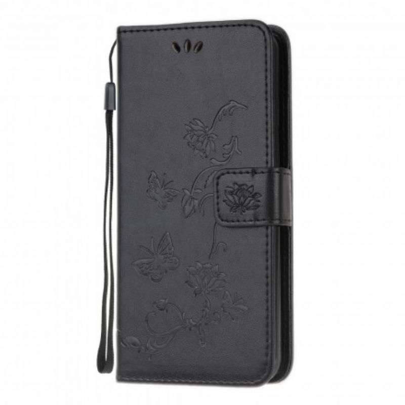 Flip Cover Samsung Galaxy XCover 5 Med Snor Thong Sommerfugle Og Blomster