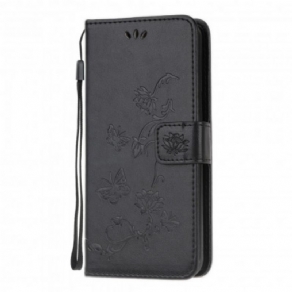 Flip Cover Samsung Galaxy XCover 5 Med Snor Thong Sommerfugle Og Blomster