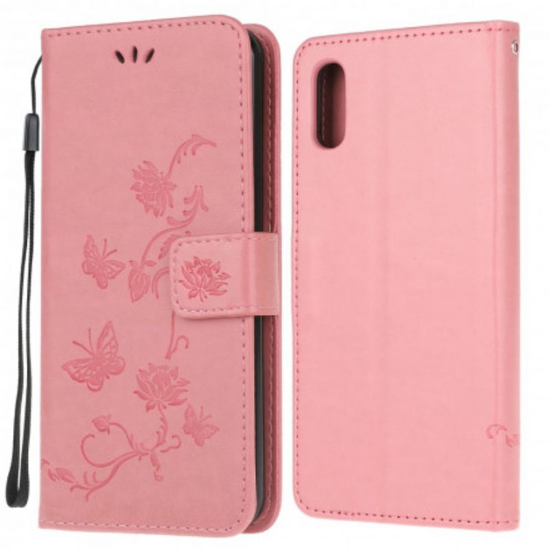 Flip Cover Samsung Galaxy XCover 5 Med Snor Thong Sommerfugle Og Blomster