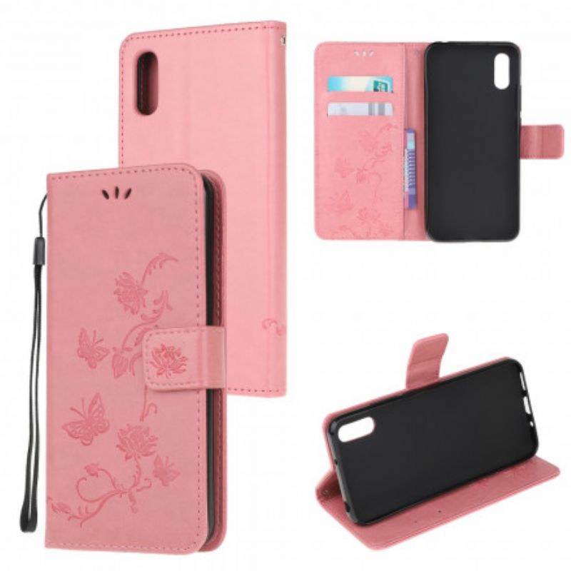 Flip Cover Samsung Galaxy XCover 5 Med Snor Thong Sommerfugle Og Blomster