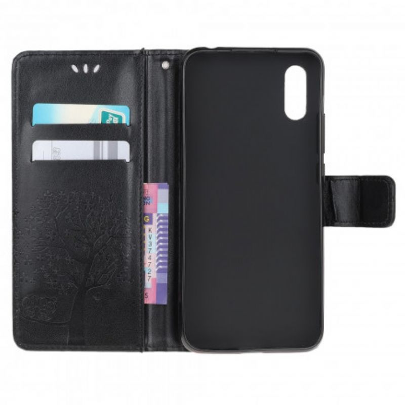 Flip Cover Samsung Galaxy XCover 5 Med Snor Træ Og Strappy Ugler