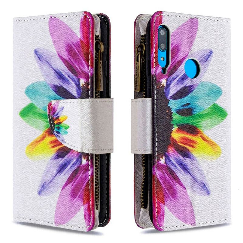 Flip Cover Huawei P40 Lite E / Huawei Y7p Blomsterlomme Med Lynlås