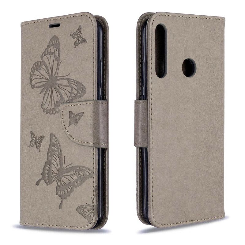 Flip Cover Huawei P40 Lite E / Huawei Y7p Læder Cover Sommerfugle Og Skrå Klap