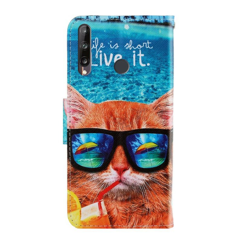 Flip Cover Huawei P40 Lite E / Huawei Y7p Med Snor Cat Live It Strappy