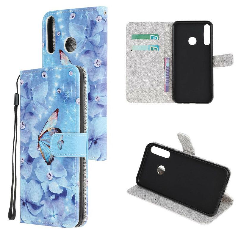 Flip Cover Huawei P40 Lite E / Huawei Y7p Med Snor Sommerfugle Med Diamantrem