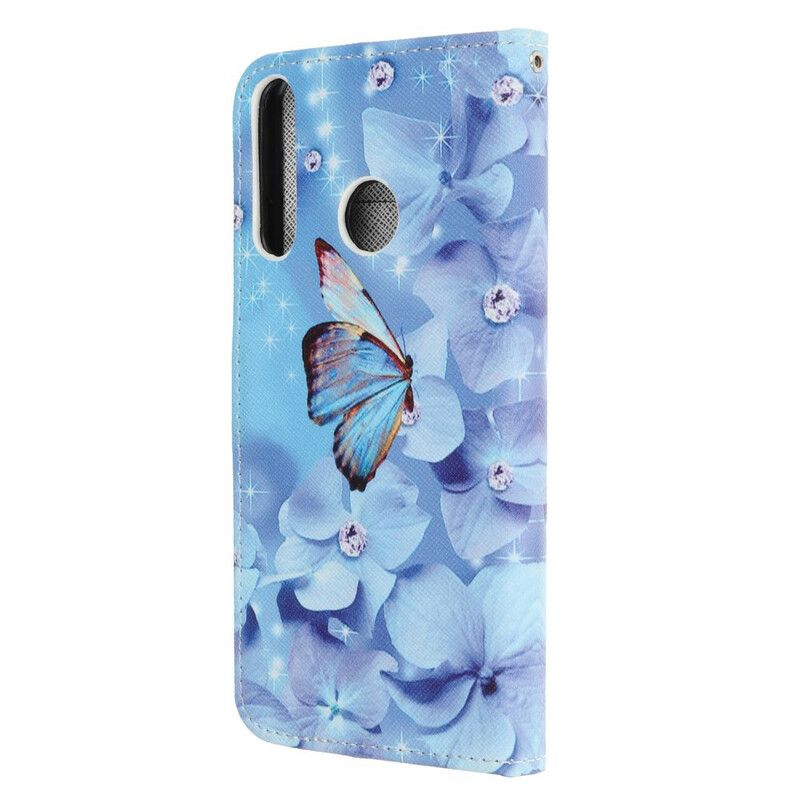 Flip Cover Huawei P40 Lite E / Huawei Y7p Med Snor Sommerfugle Med Diamantrem