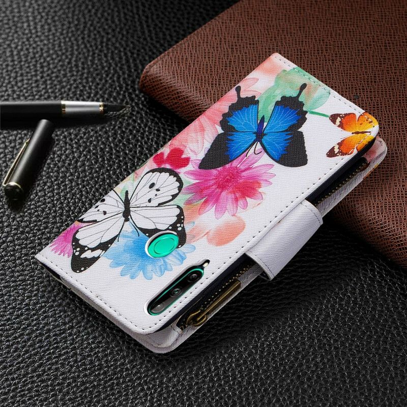 Flip Cover Huawei P40 Lite E / Huawei Y7p Sommerfugle Med Lynlåslomme