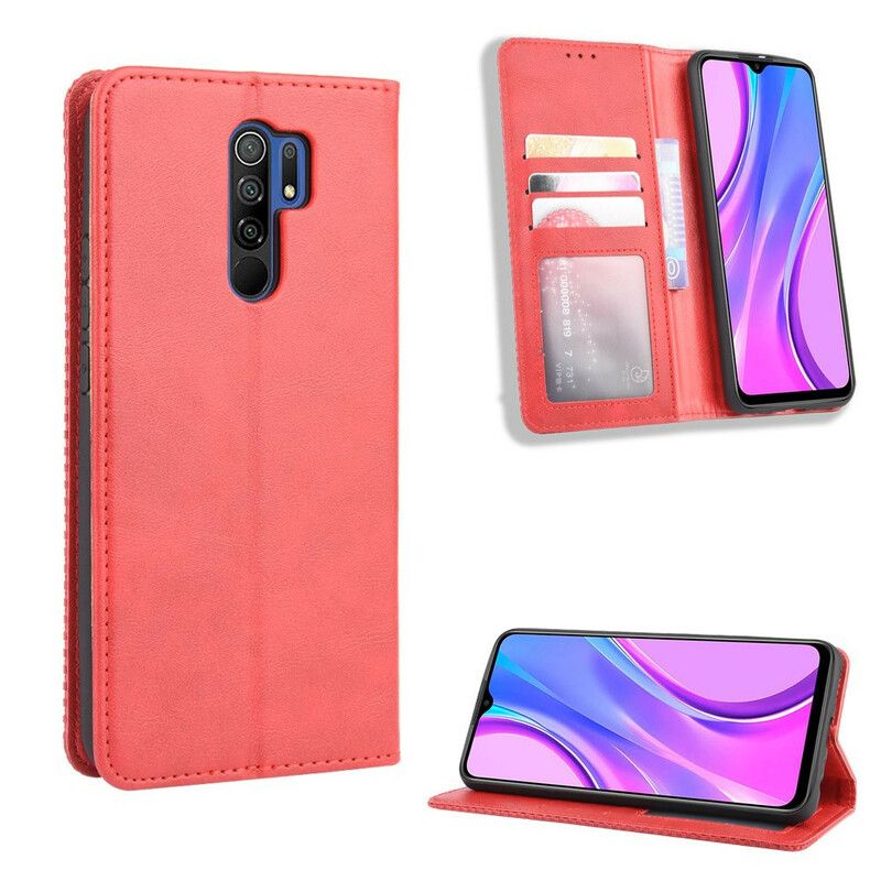 Cover Xiaomi Redmi 9 Flip Cover Vintage Stiliseret Lædereffekt