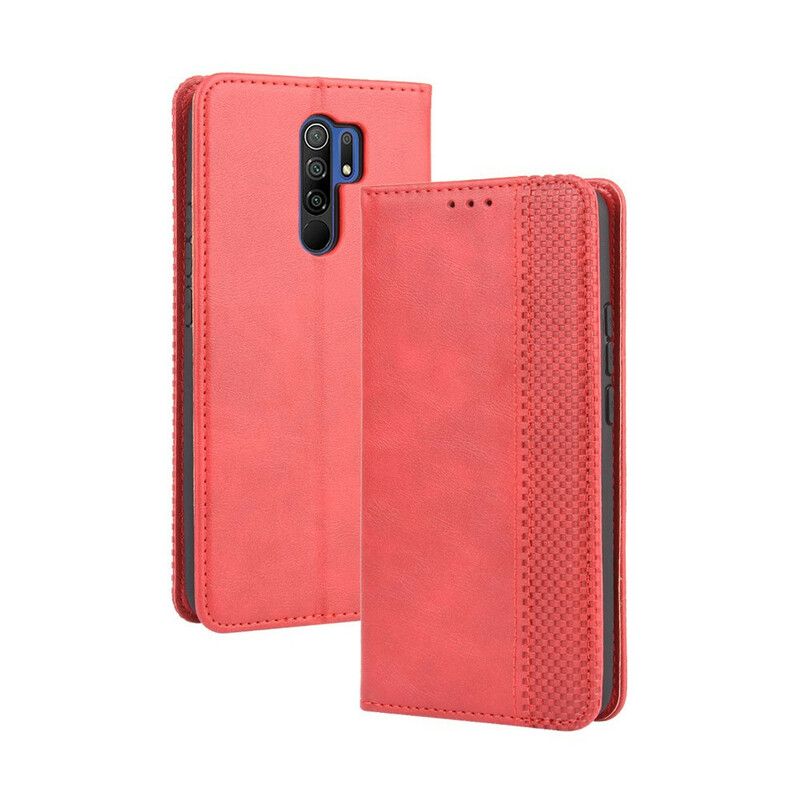 Cover Xiaomi Redmi 9 Flip Cover Vintage Stiliseret Lædereffekt