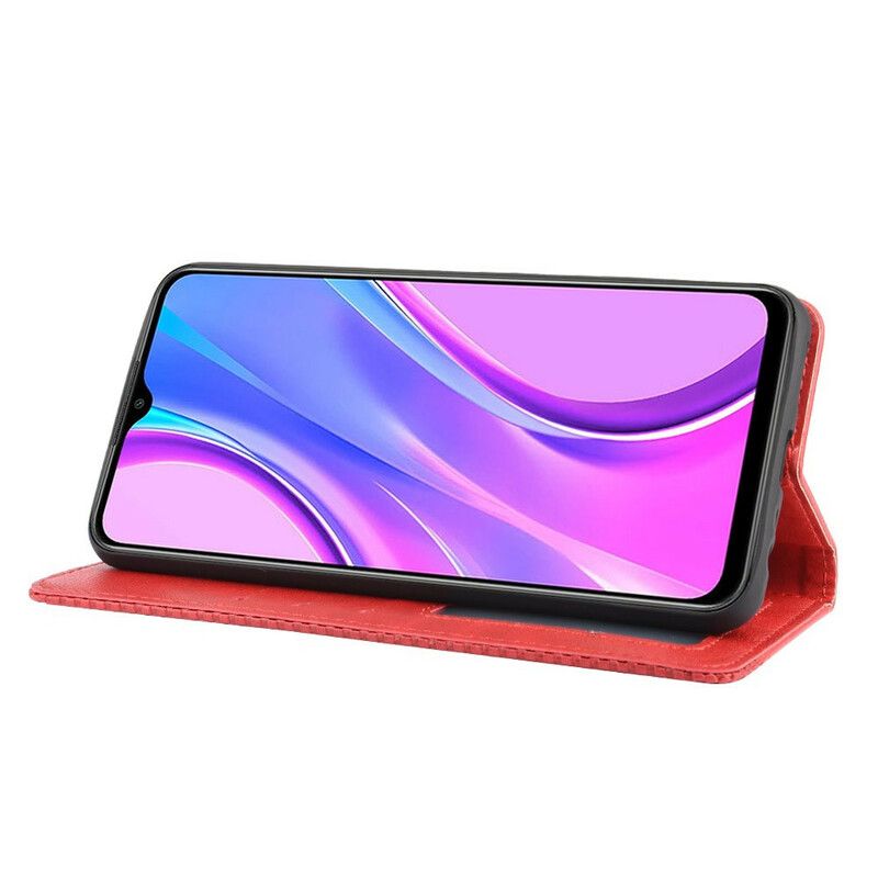 Cover Xiaomi Redmi 9 Flip Cover Vintage Stiliseret Lædereffekt