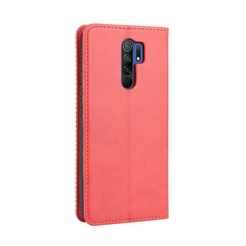 Cover Xiaomi Redmi 9 Flip Cover Vintage Stiliseret Lædereffekt