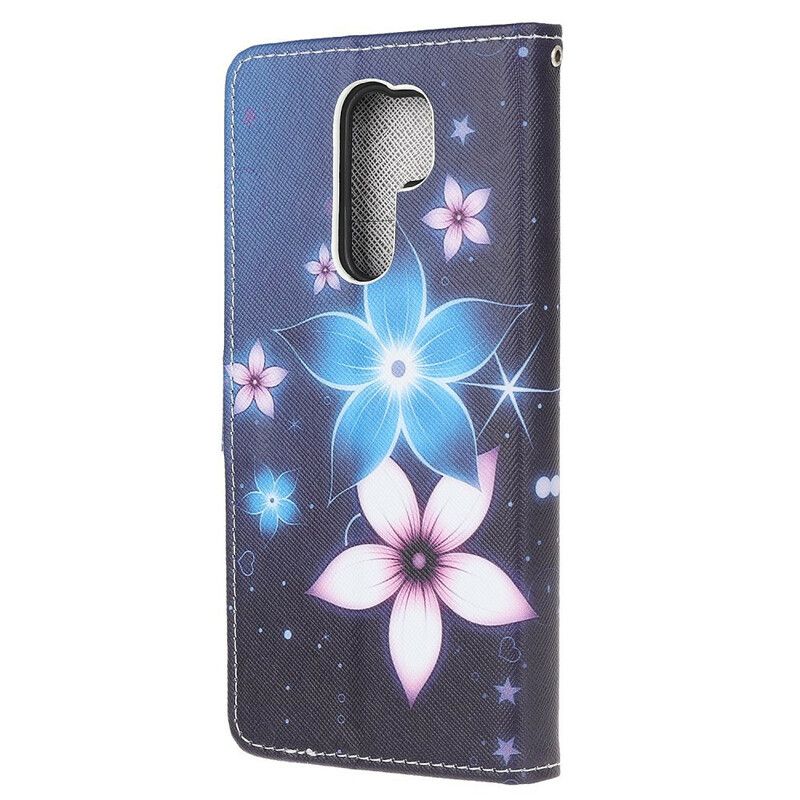 Flip Cover Xiaomi Redmi 9 Med Snor Måneblomstrem