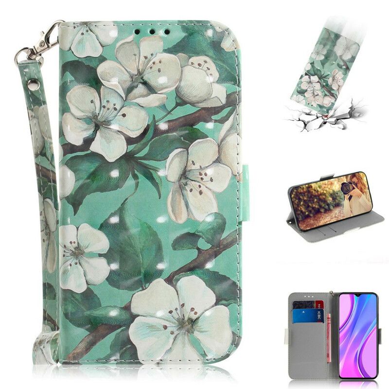 Flip Cover Xiaomi Redmi 9 Med Snor Thong Blomstergren