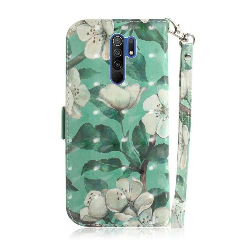 Flip Cover Xiaomi Redmi 9 Med Snor Thong Blomstergren