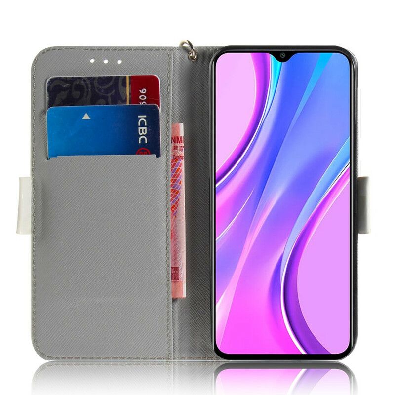 Flip Cover Xiaomi Redmi 9 Med Snor Thong Blomstergren