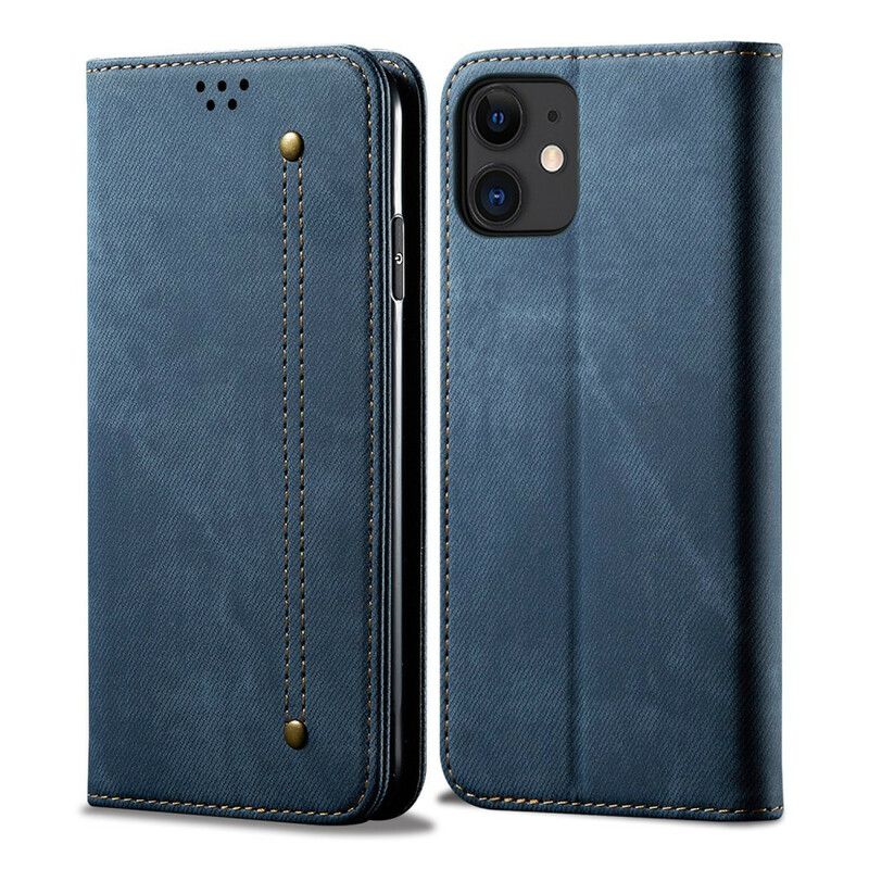 Cover iPhone 12 Mini Flip Cover Imiteret Læder Jeans Tekstur