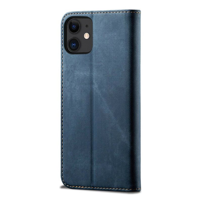 Cover iPhone 12 Mini Flip Cover Imiteret Læder Jeans Tekstur