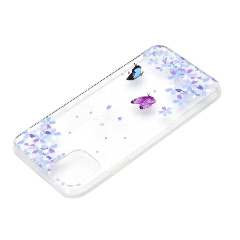 Cover iPhone 12 Mini Transparente Sommerfugle Og Blomster