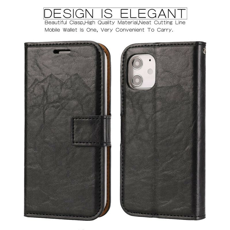 Flip Cover iPhone 12 Mini Aftagelig Distressed Læderstil