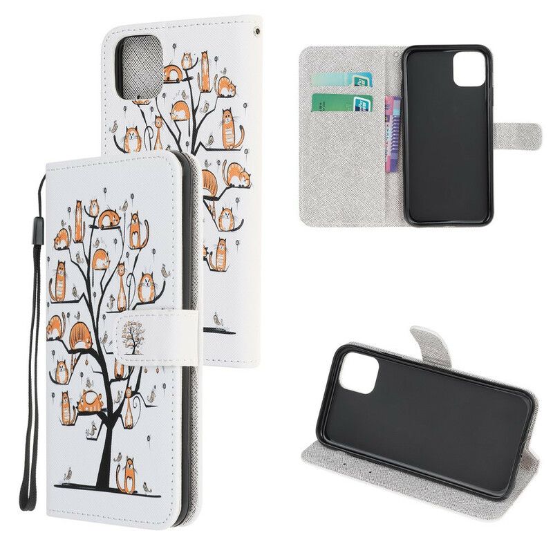 Flip Cover iPhone 12 Mini Med Snor Funky Katte Med Rem