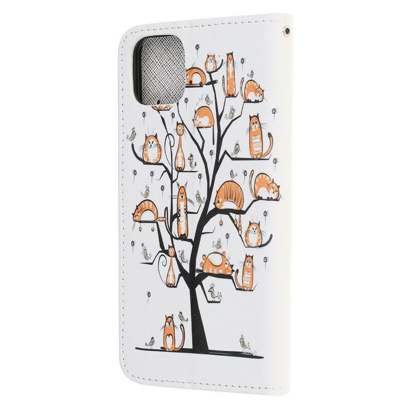 Flip Cover iPhone 12 Mini Med Snor Funky Katte Med Rem