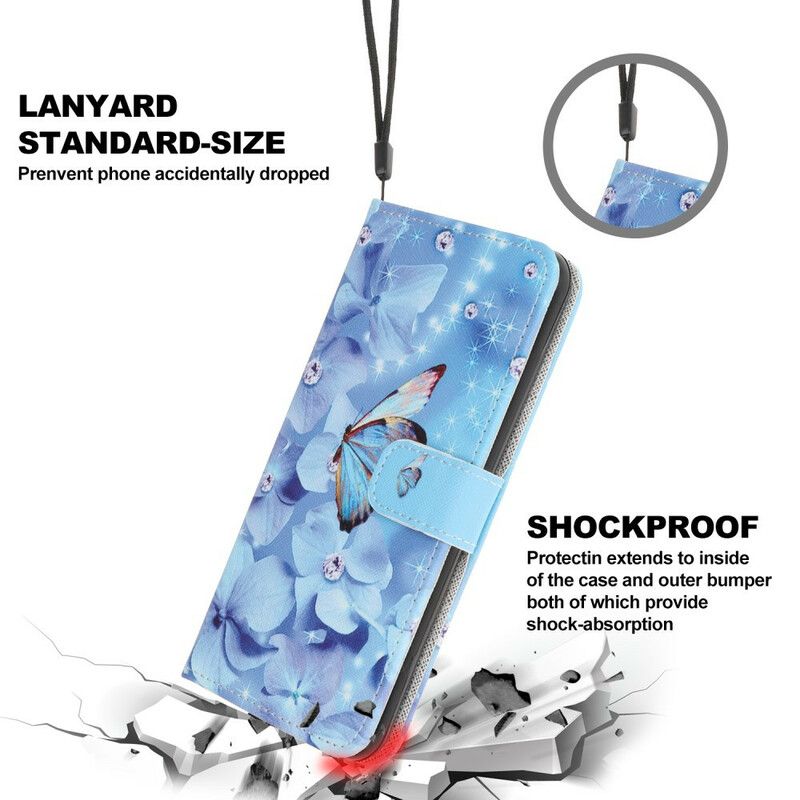 Flip Cover iPhone 12 Mini Med Snor Rem Diamantsommerfugle