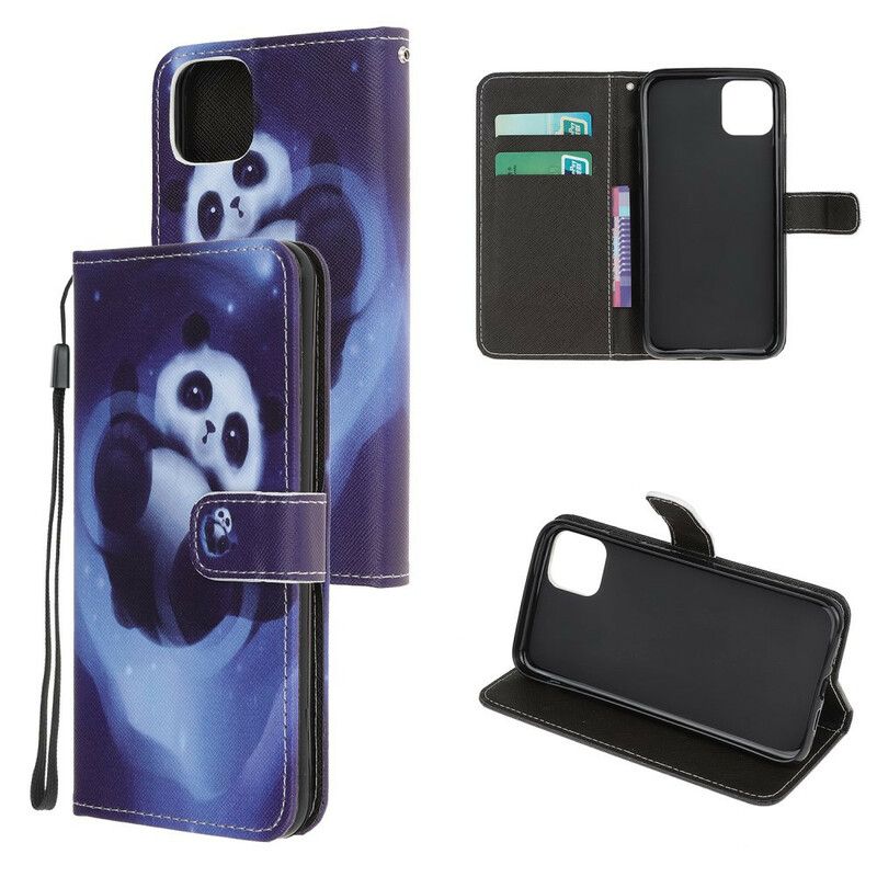 Flip Cover iPhone 12 Mini Med Snor Thong Space Panda