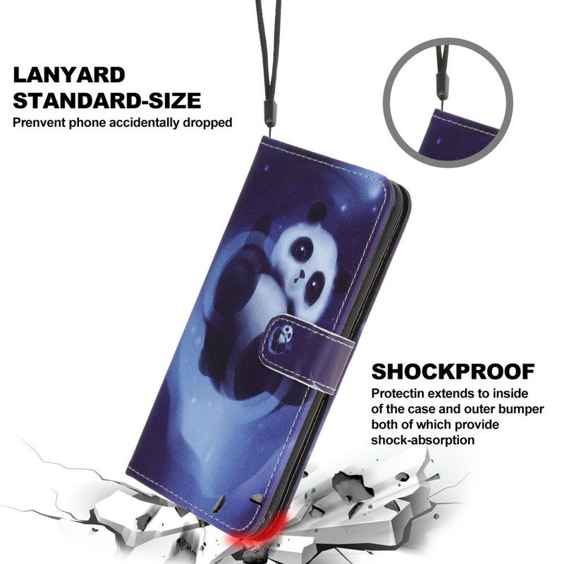 Flip Cover iPhone 12 Mini Med Snor Thong Space Panda