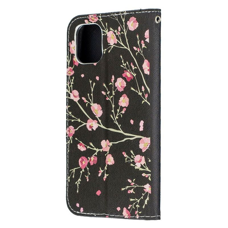 Læder Cover iPhone 12 Mini Med Snor Fantastiske Stropblomster