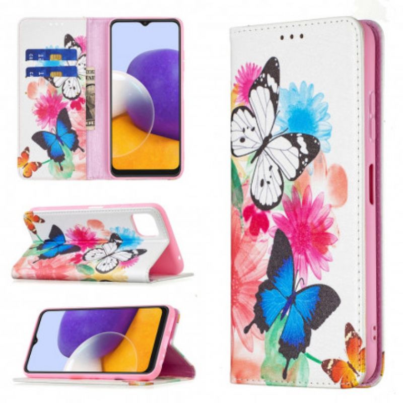 Cover Samsung Galaxy A22 5G Flip Cover Farverige Sommerfugle